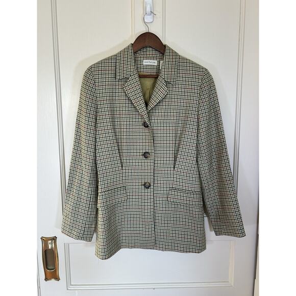 Vintage Ann Taylor Wool Houndstooth Blazer Womens Size 4 Brown Equestrian Riding - Picture 1 of 9